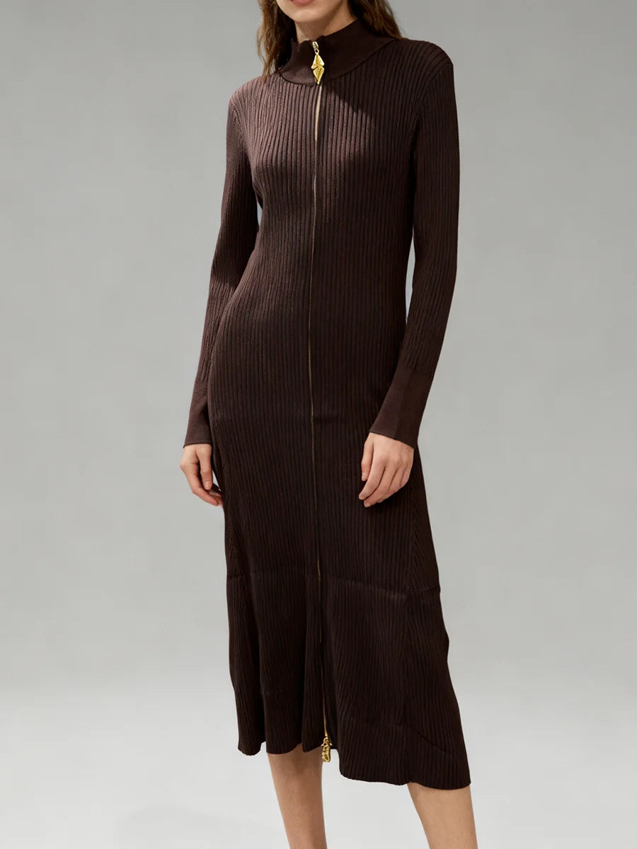 Spliced Zipper Basics Knit Dresses