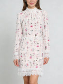 Printing Spliced Lace Slimming Dress
