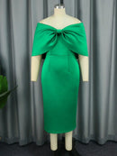 Green Cape Off Shoulder Bow Dress