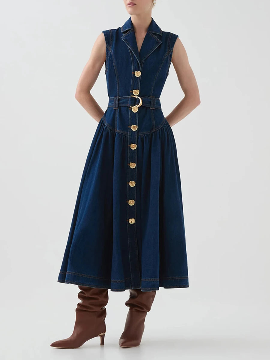 Single Breasted Cowboy Denim Dresses