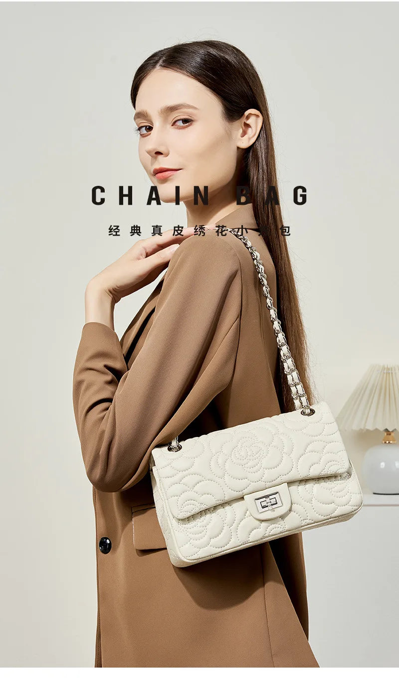 Camellia Pattern Chain Crossbody Bags