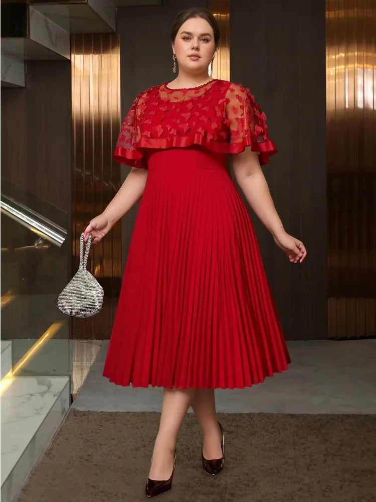 Plus Size Elegant Red Midi Dress