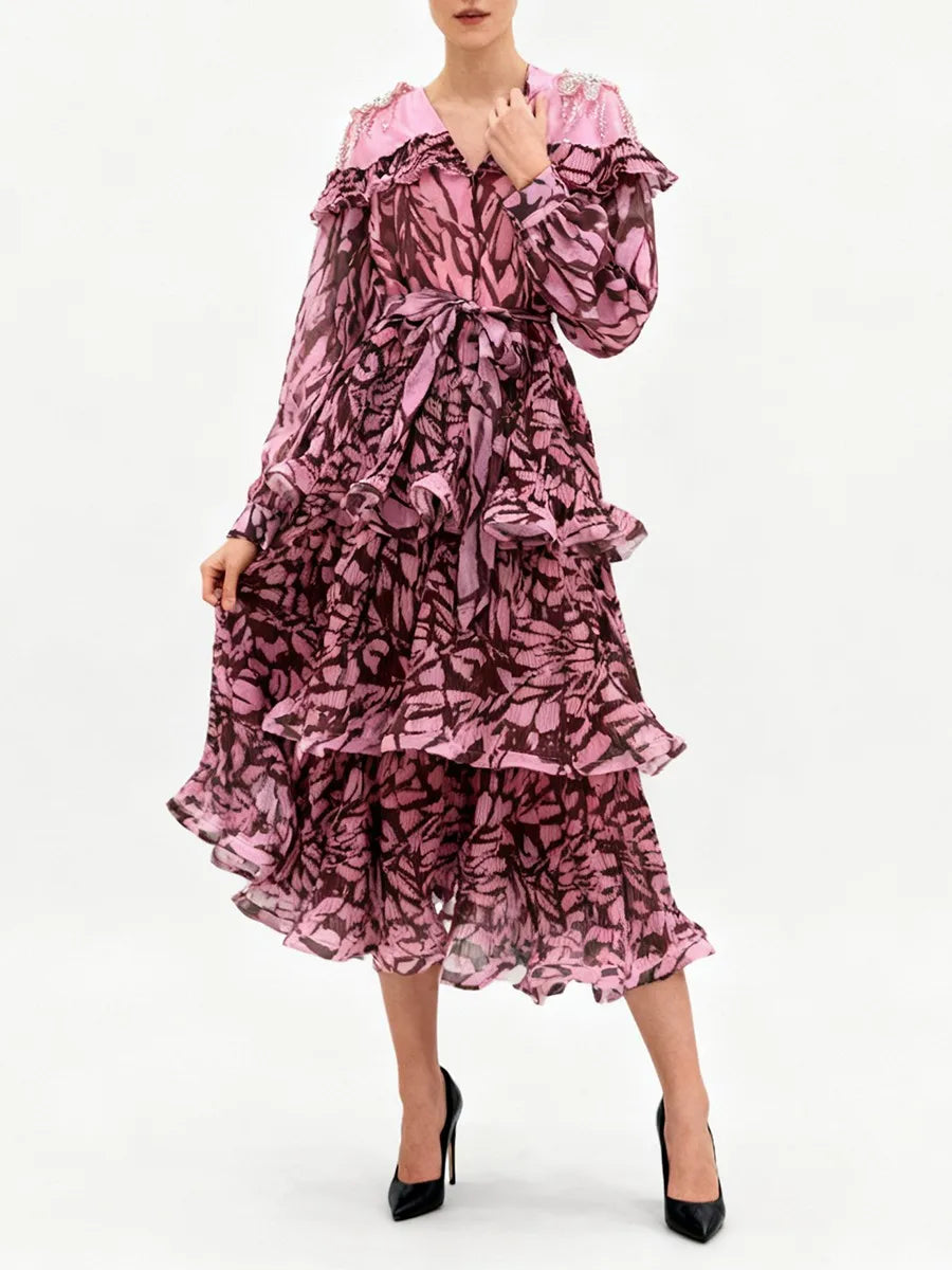 Spliced Ruffles Folds Casual Dresses