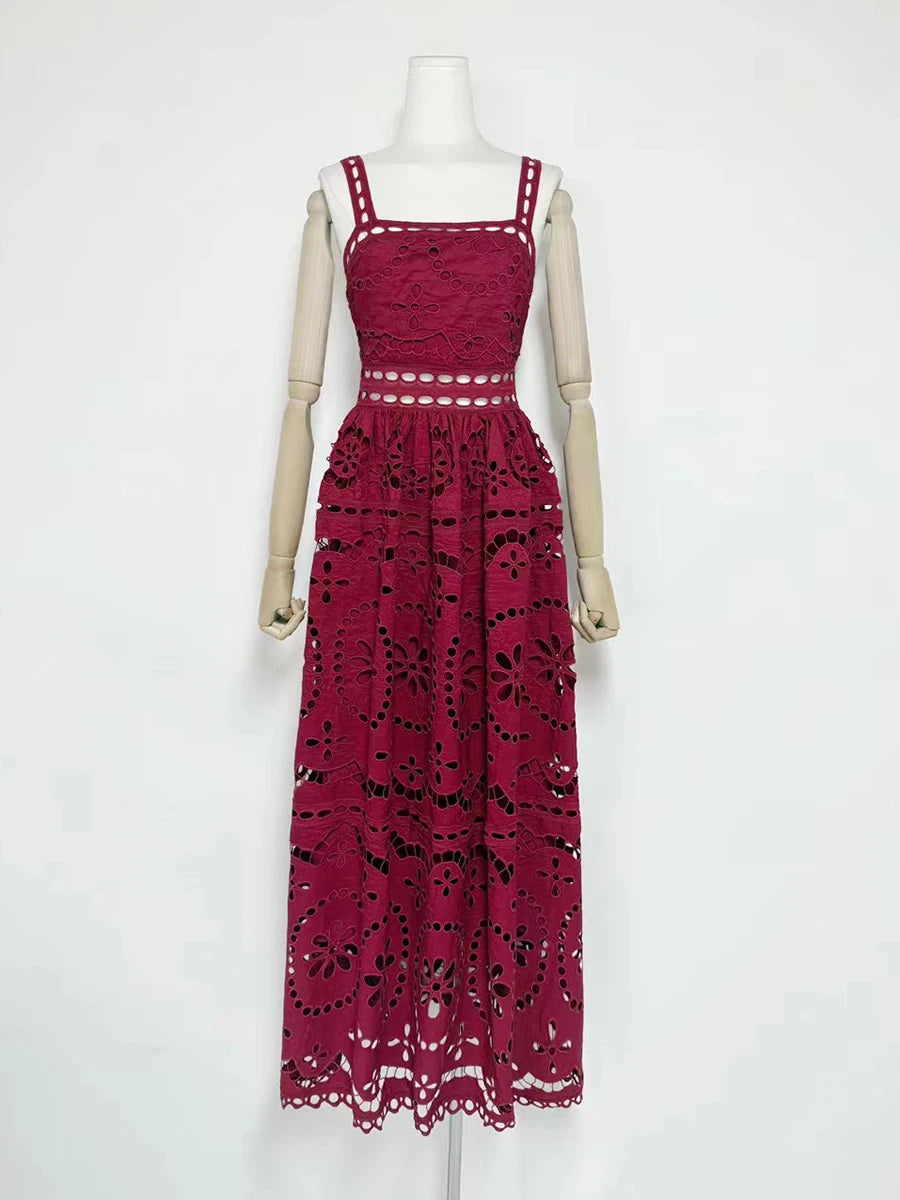 Solid Hollow Out Spliced Folds Dress