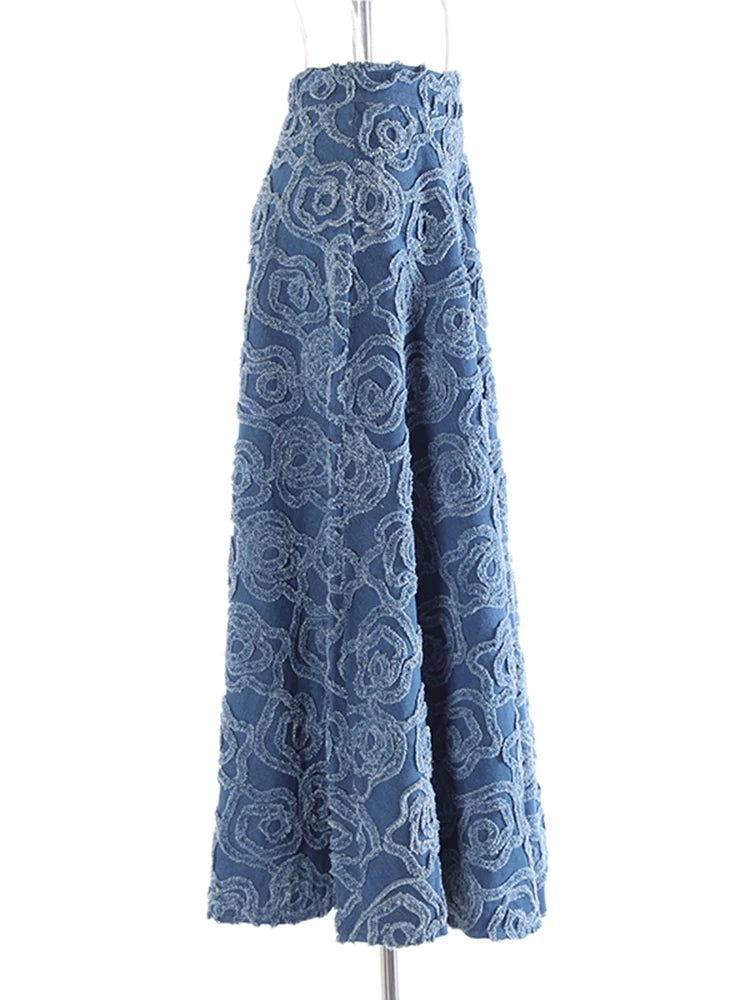 Solid Embroidery Denim High Street Skirts