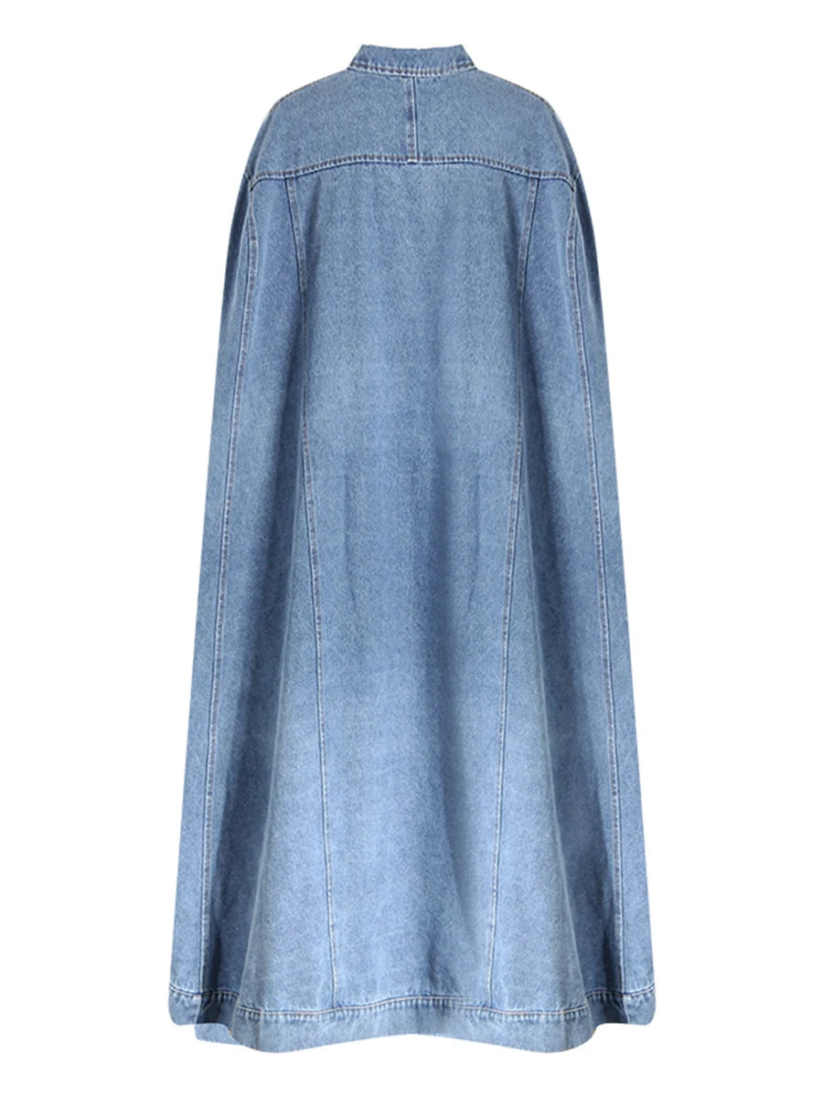 Denim Lapel Batwing Sleeve Coat