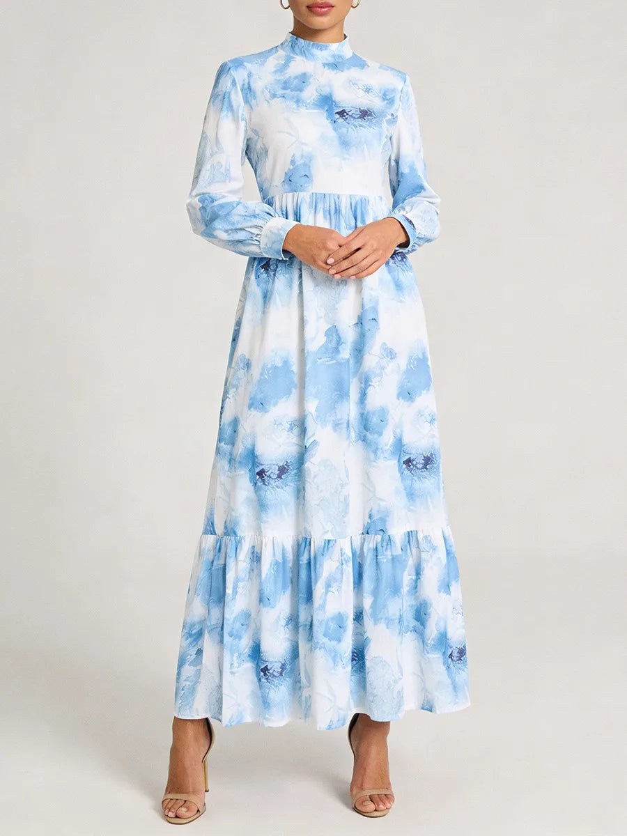 Printing Spliced Shirring Slimming Dresses