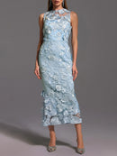 Spliced Appliqués Slimming Dress