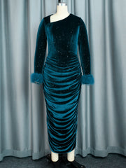 Velvet Blue Dress Shiny Sequined