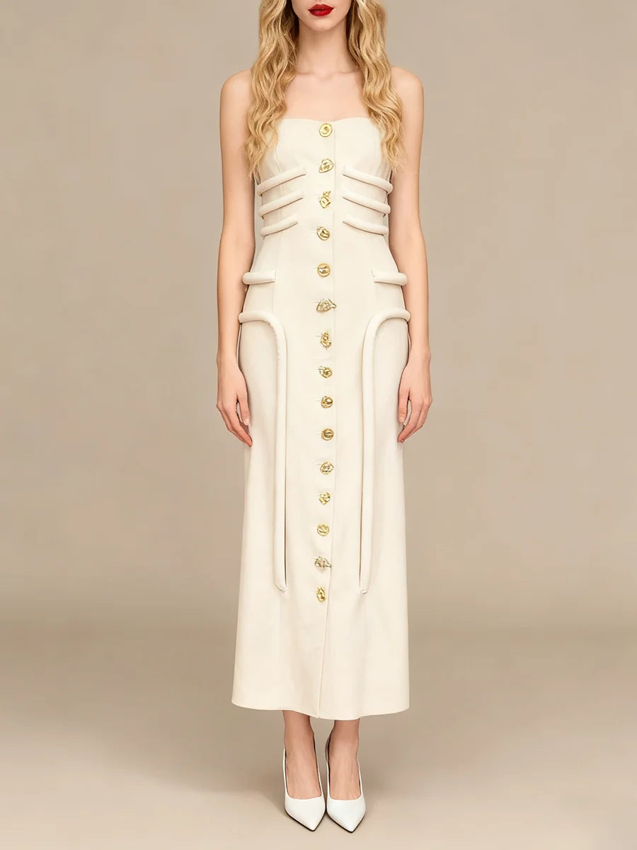 Solid Slimming Spliced Buttons Dresses