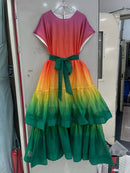 Gradient Ruffles Folds Dresses