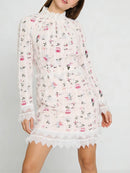 Printing Spliced Lace Slimming Dress