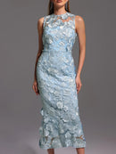 Spliced Appliqués Slimming Dress