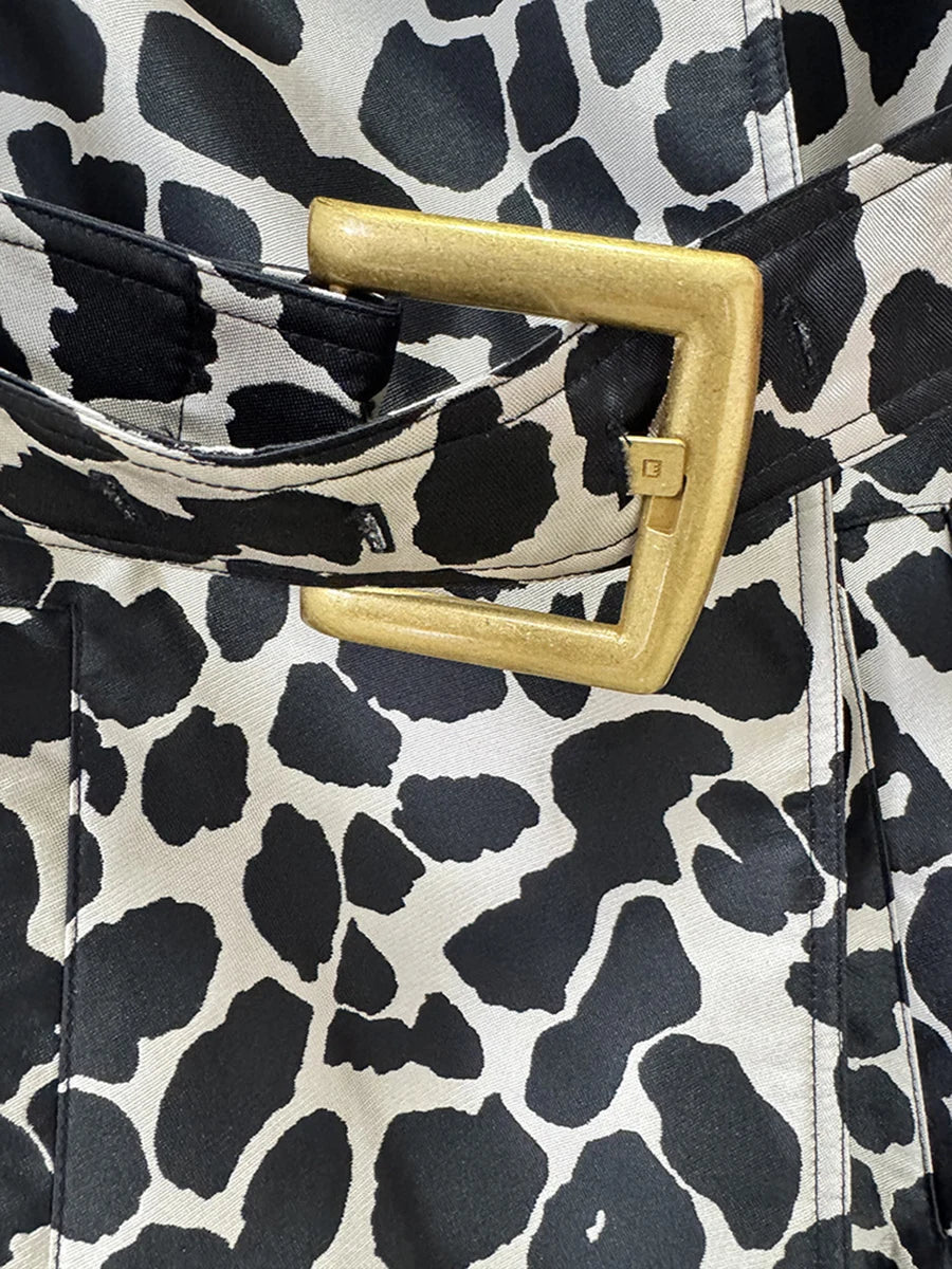 Leopard Slimming Spliced Belt Fashion Trench