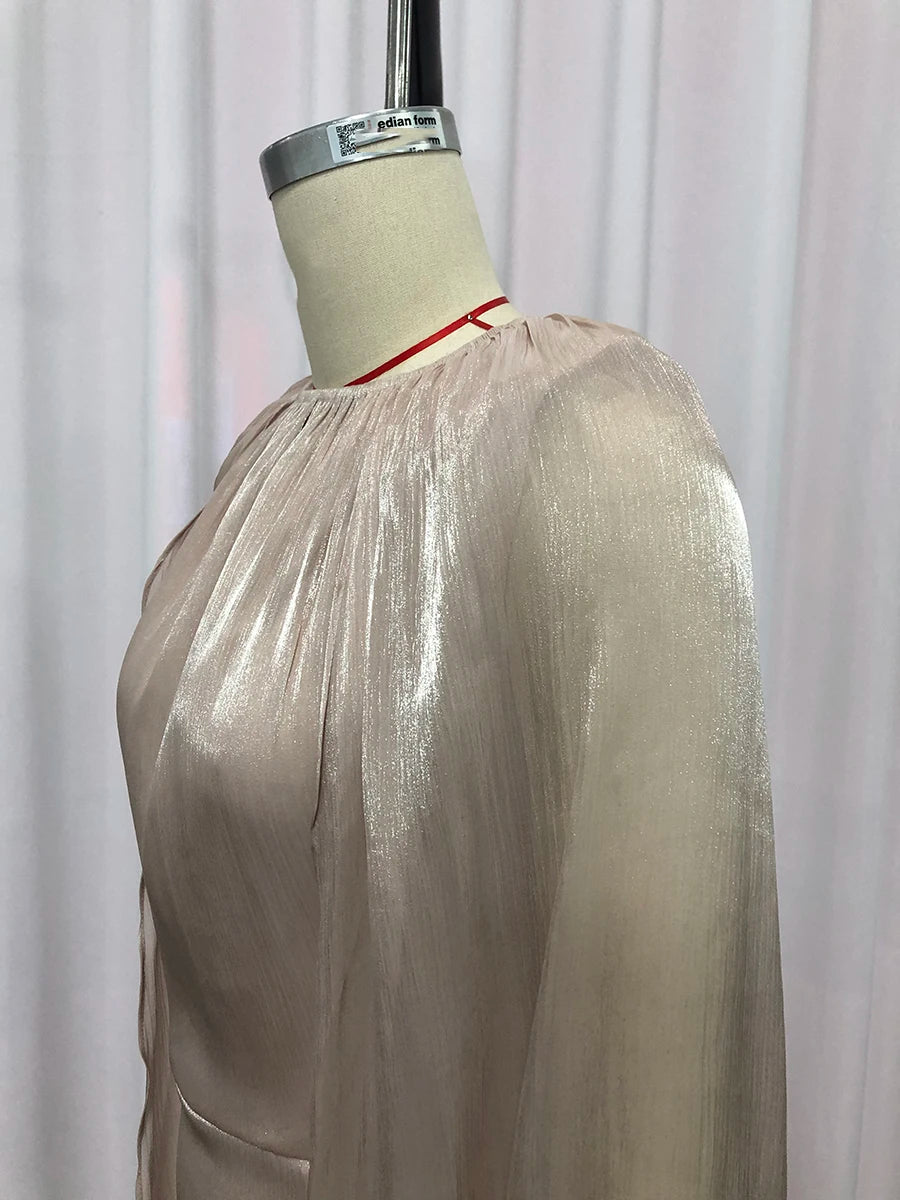 TWOTWINSTYLE Fashion Spliced Ruched Irregular Long Dress for Women Round Neck Sleeveless Tunic Patchwork Cloak Dresses Female