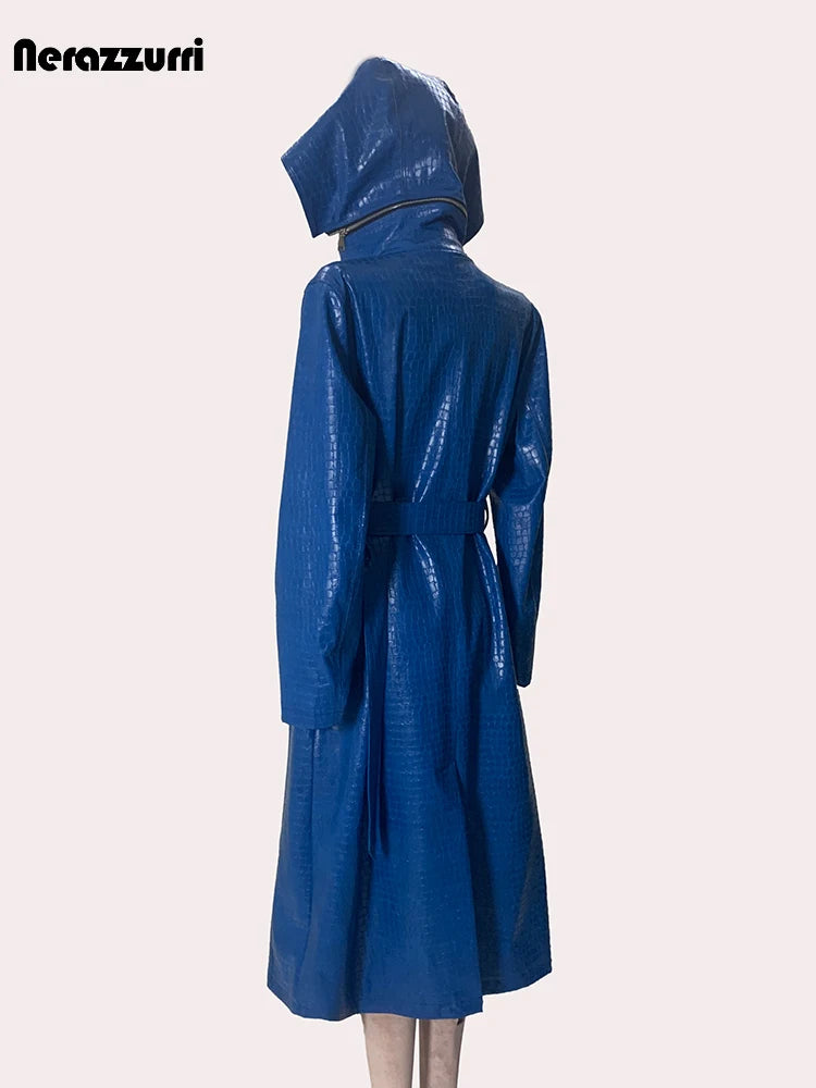 Long Waterproof Blue Shiny Reflective Raincoat