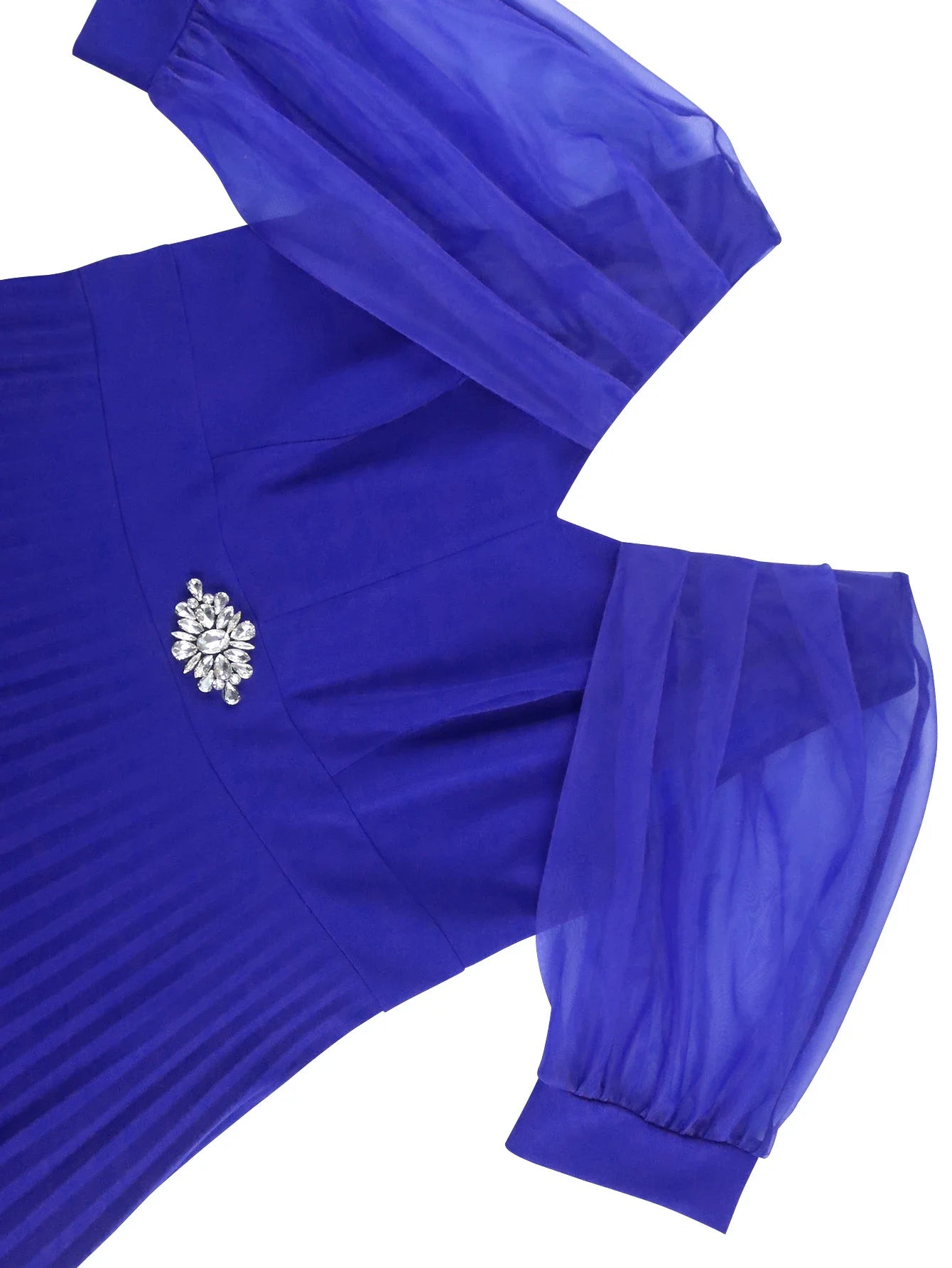 Plus Size Sheer Puff Sleeves with Rhinestone Dress