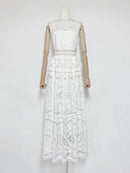 Solid Hollow Out Spliced Folds Dress