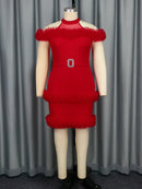 Plus Size Women Red Mini Dress