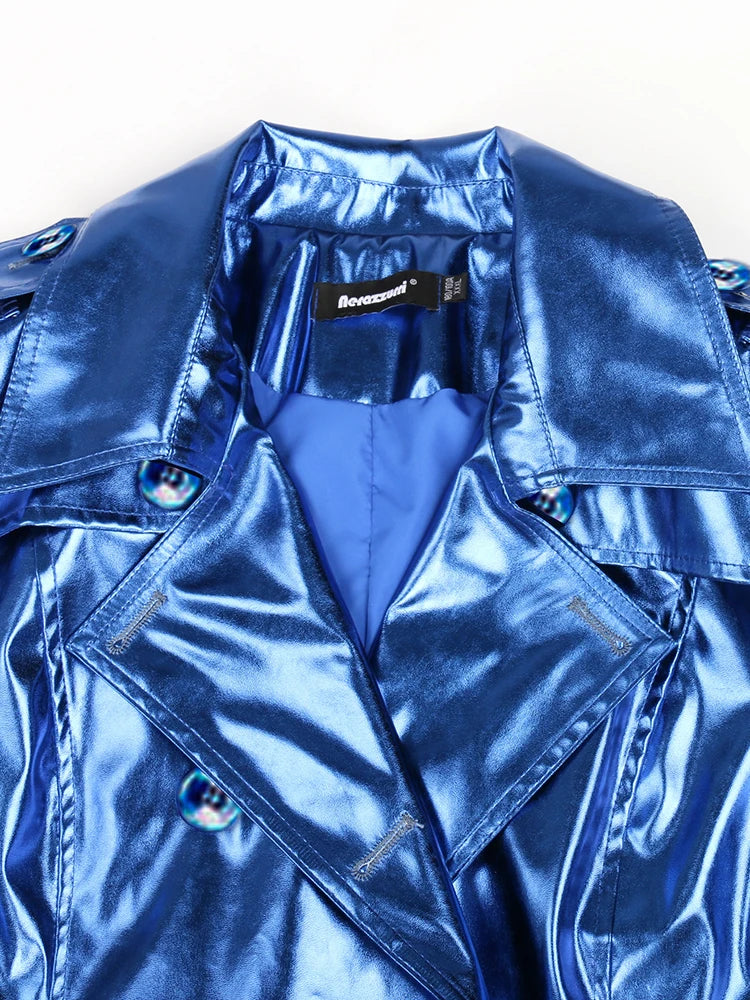 Shiny Reflective Patent Leather Trench Coat