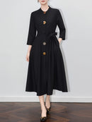 Solid Spliced 3D Buttons Dresses