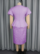 Plus Size Rose Jacquard Puff Sleeve Dress