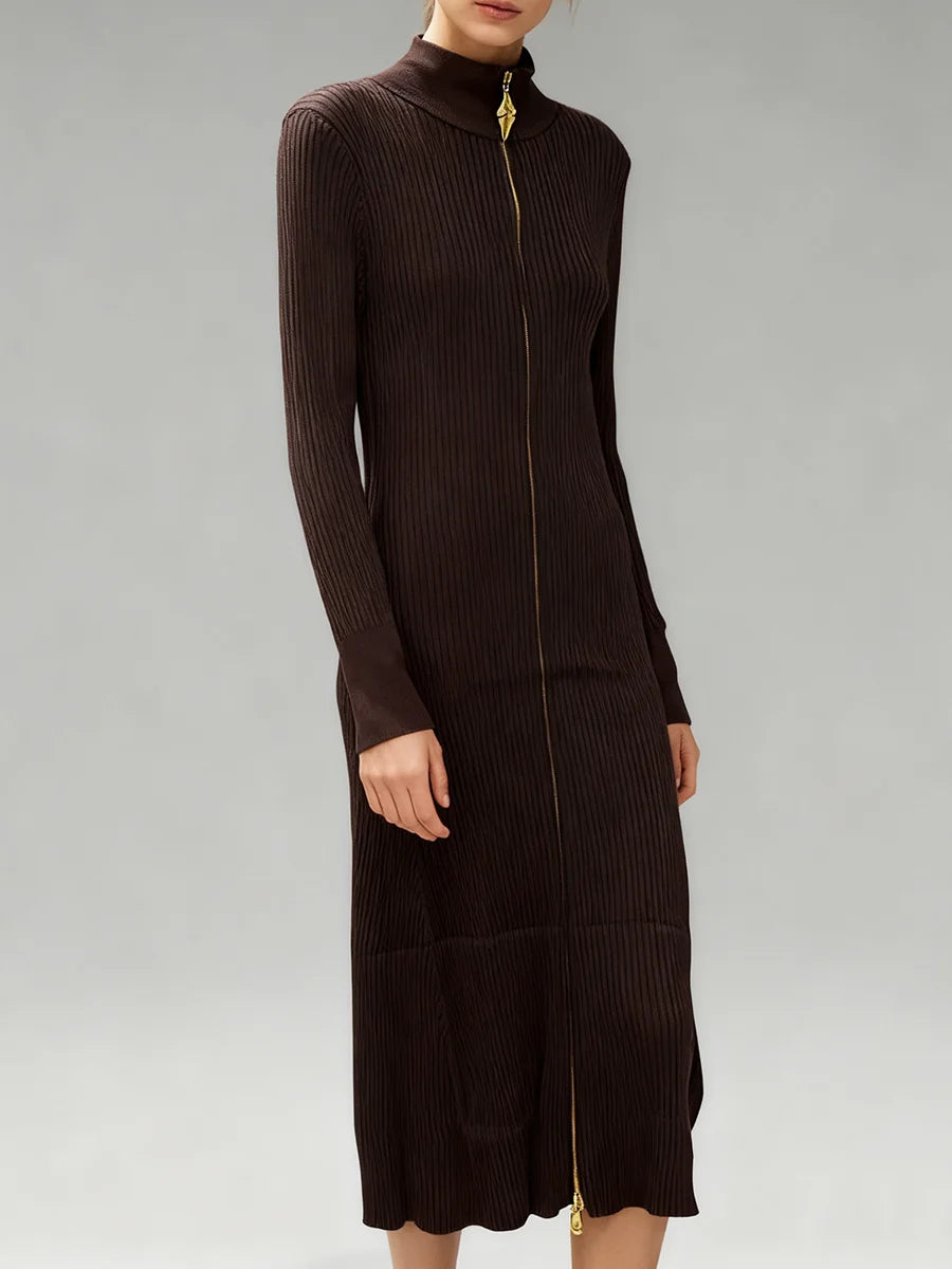 Spliced Zipper Basics Knit Dresses