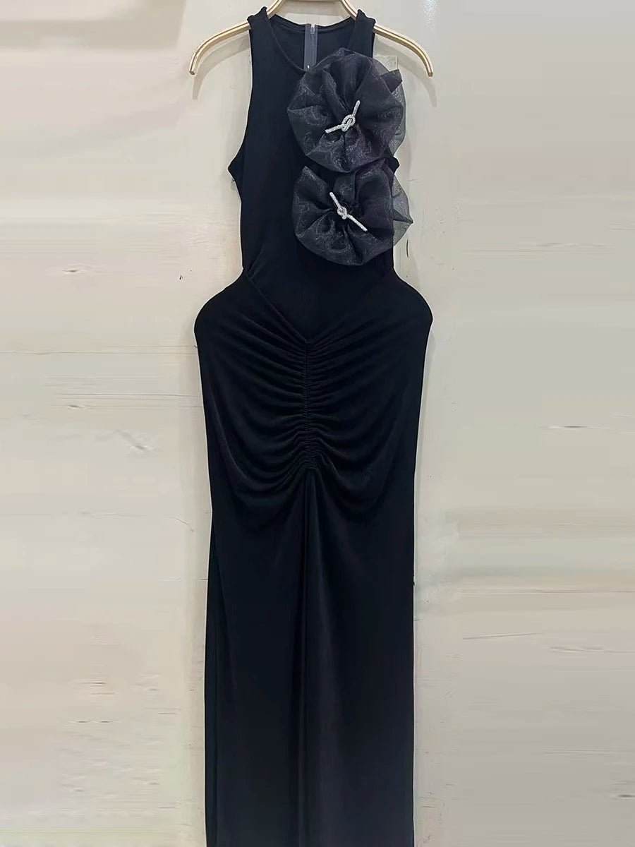 Solid Spliced 3D Flower Fashion Long Dresses