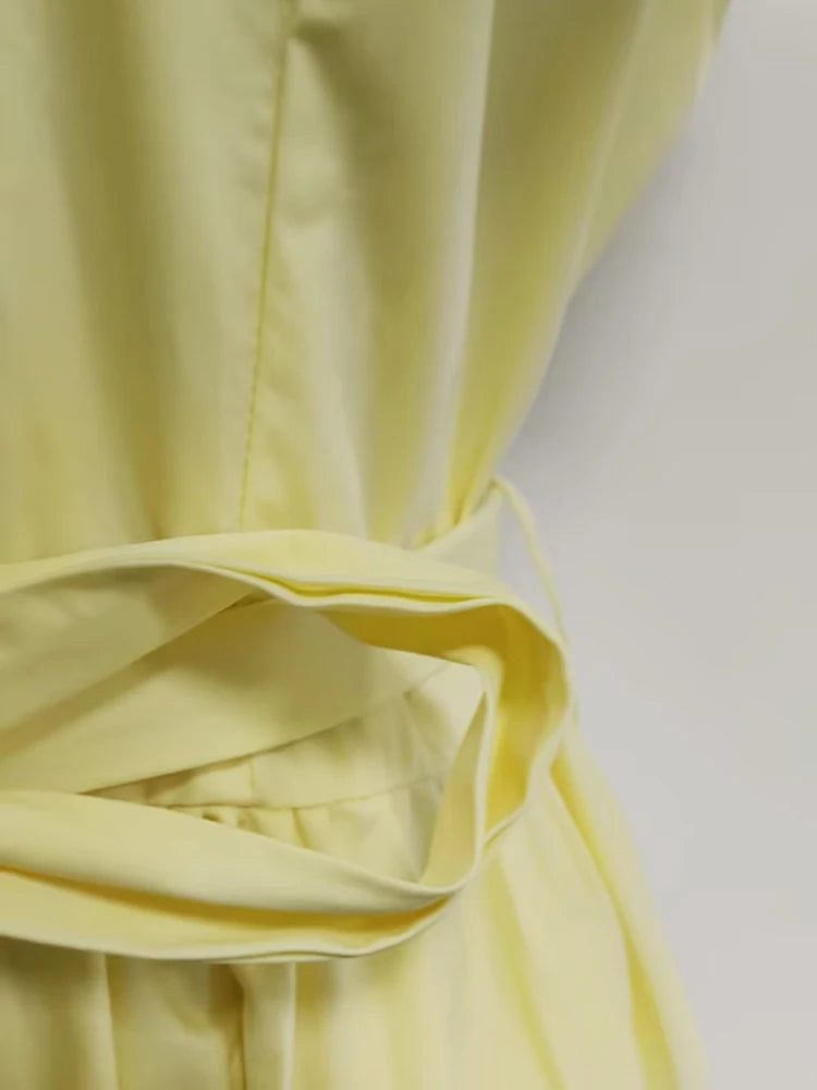 Solid Patchwork Ruffles Yellow Dress