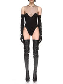 Solid Spliced Mesh Slimming Jumpsuit