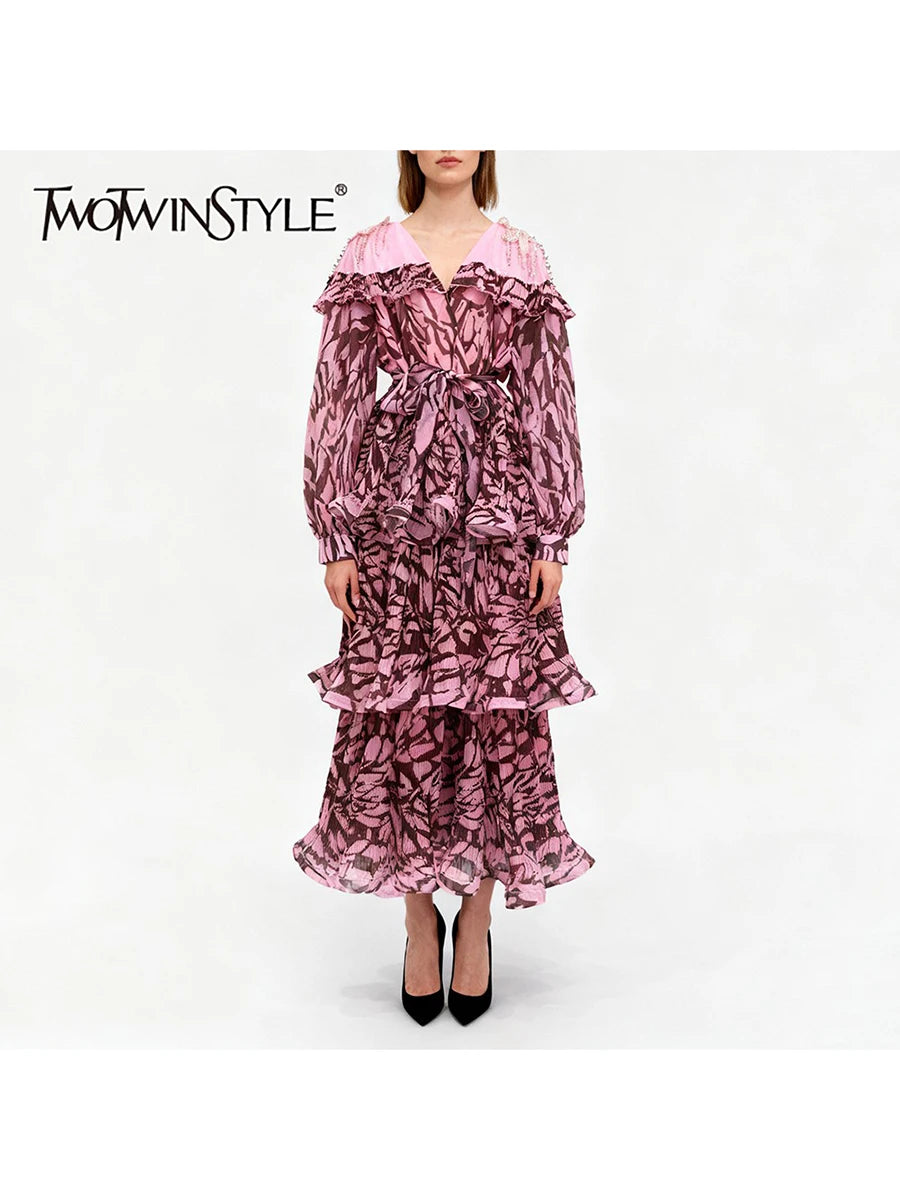 Spliced Ruffles Folds Casual Dresses