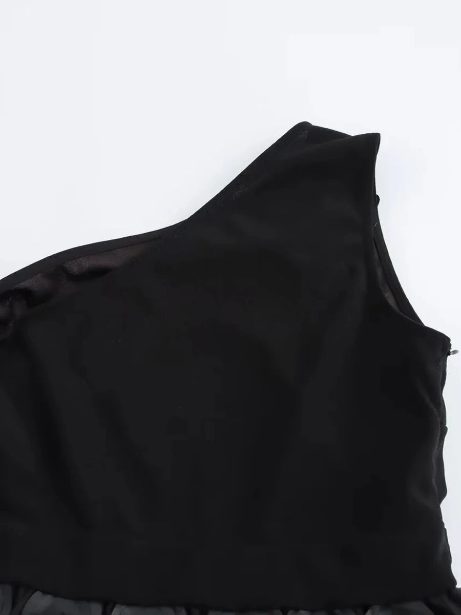 One Shoulder Appliqués Dress