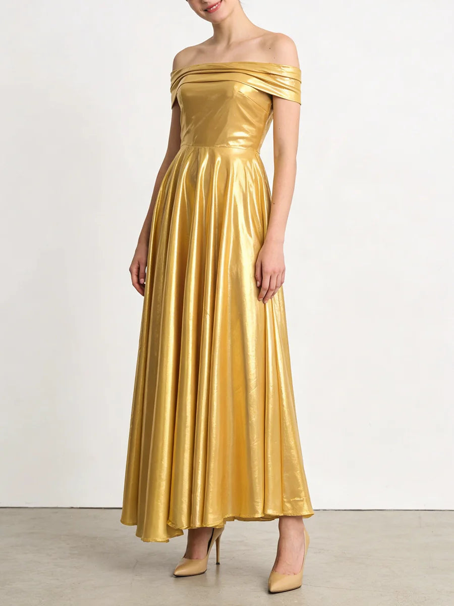 Gold Draped Slimming Dress