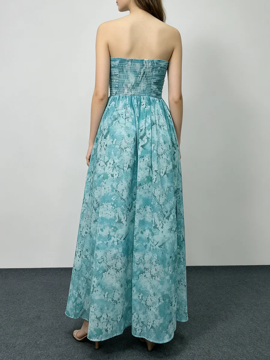Blue Loose Spliced Flowers Dresses