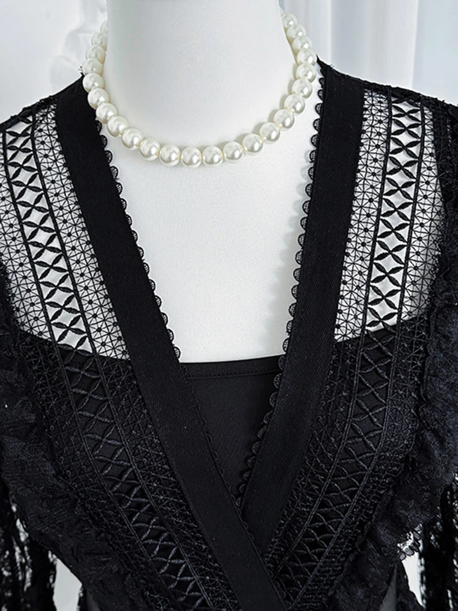 Hollow Out Spliced Lace  Dresses