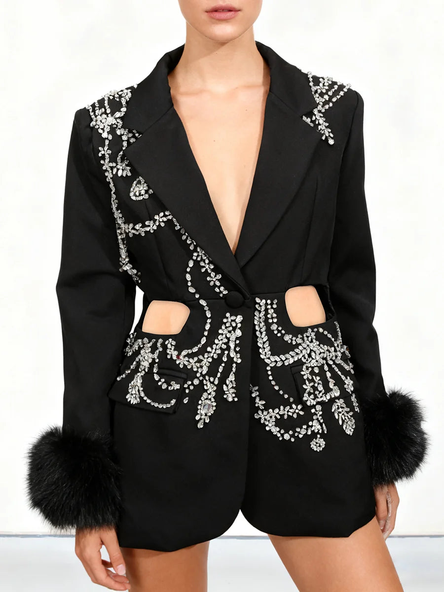 Solid Hollow Out Diamonds Elegant Blazers