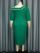 Plus Size Women Asymmetrical Neck One Shoulder Dress