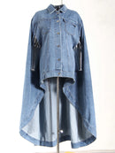 Denim Lapel Batwing Sleeve Coat