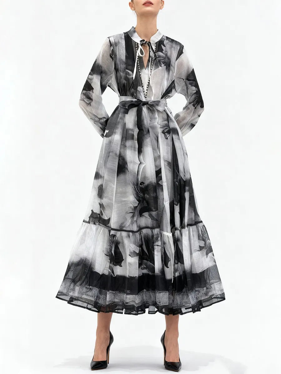 Spliced Lace Up Dresses