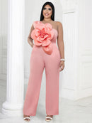 Plus Size Flower Appliqués One Shoulder  Jumpsuits