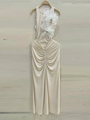 Solid Spliced 3D Flower Fashion Long Dresses