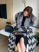 Fur Collar Tweed Plaid Coat