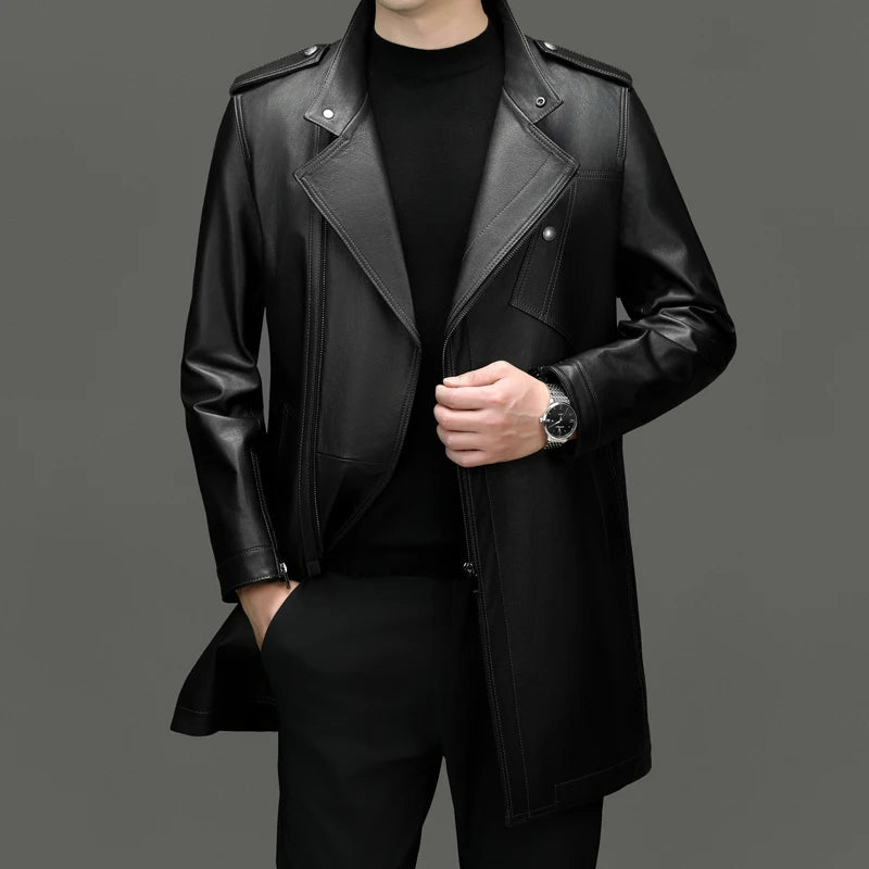 Men’s Cow Leather Trench Coat