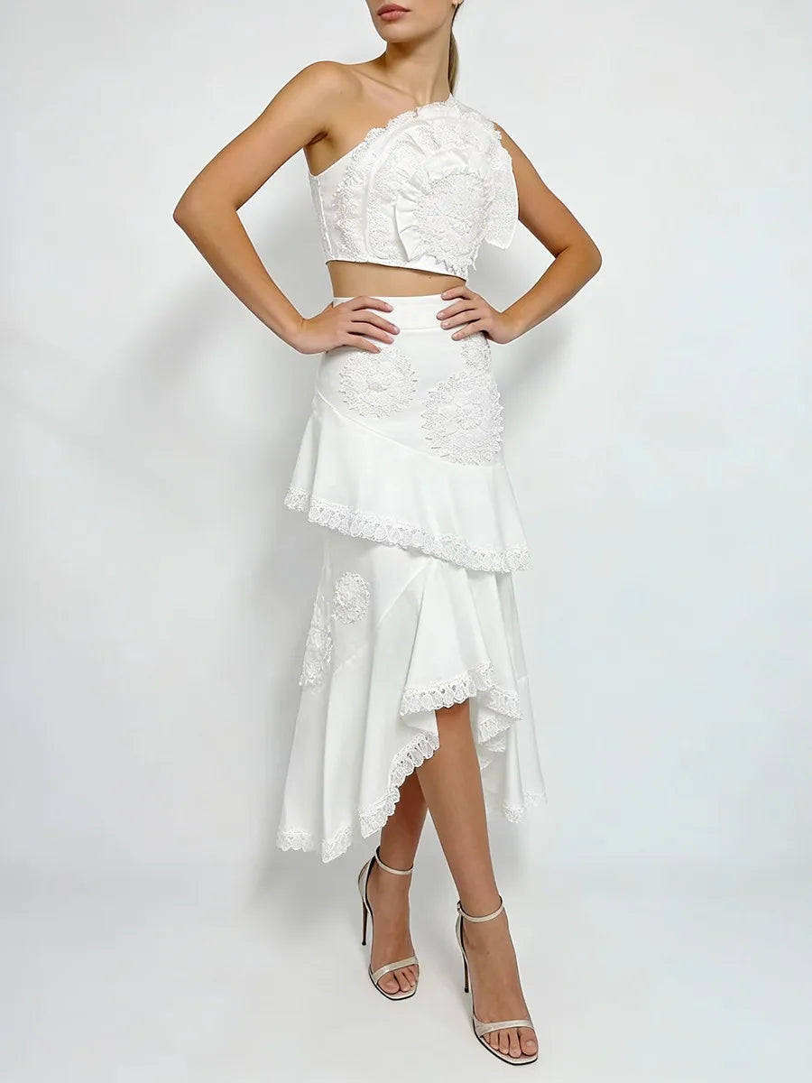 Embroidery Two Piece Ruffles Skirt Sets
