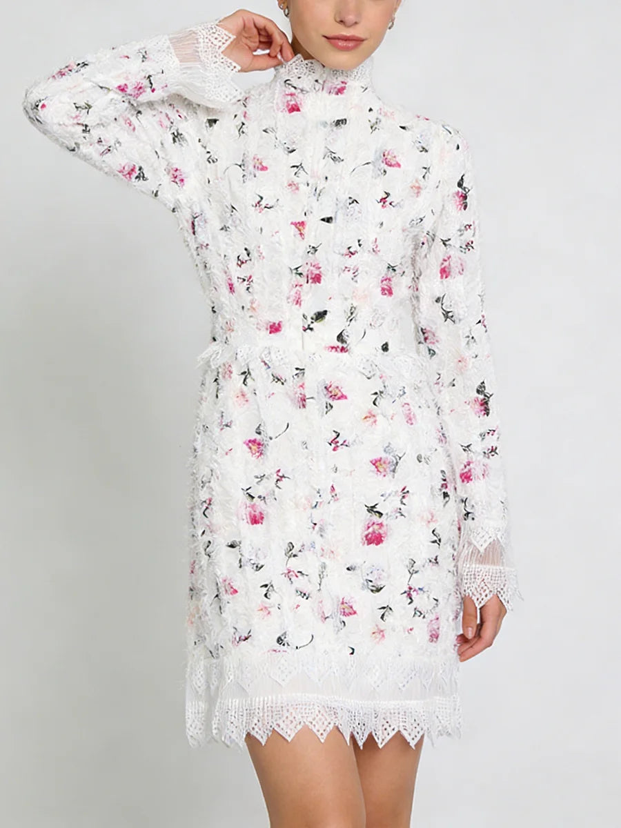 Printing Spliced Lace Slimming Dress