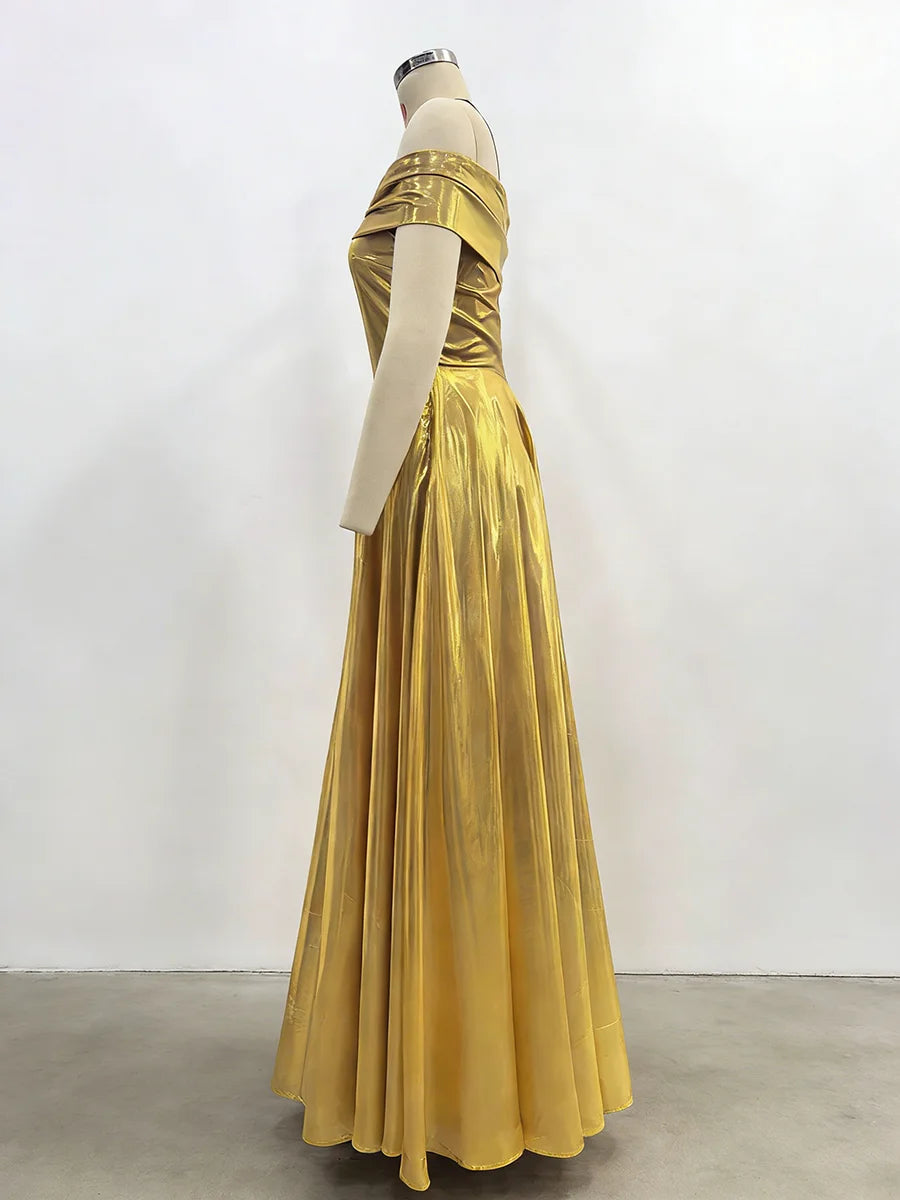 Gold Draped Slimming Dress