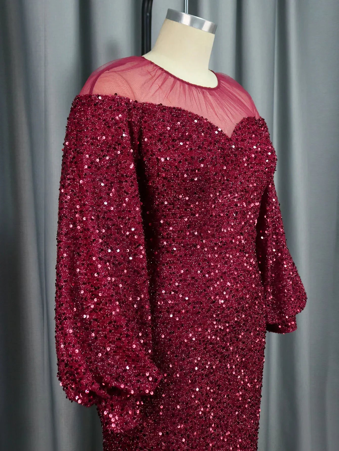 Plus Size Women's Burgundy Glitter Dress