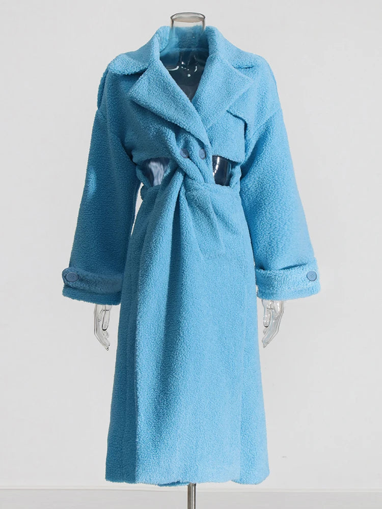 Solid Hollow Out Twist Lambswool Coats