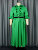 Plus Size Classy Green Pleated Dress