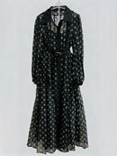 Printed Sheer Spliced Belt  Dresses